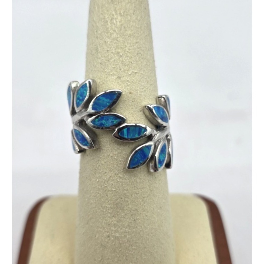 Blue Lab‎ Opal Ring Womens Size 7 Fern Leaf Plant Wrap Sterling Silver 925 NWOT - Picture 4 of 12